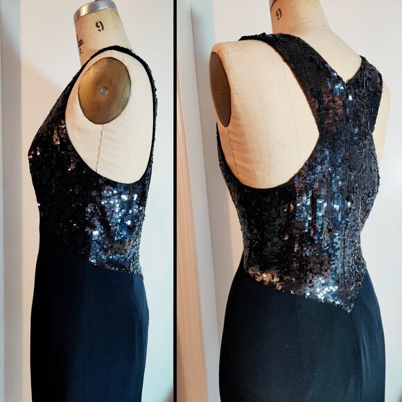 Vintage Black Tie Oleg Cassini Holt Renfrew Sequin Racerback Shift Dress LBD S - Picture 5 of 8
